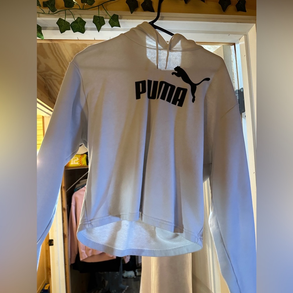 white cropped puma hoodie